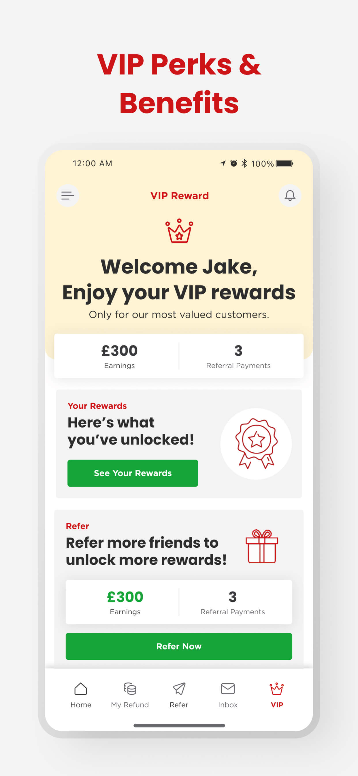 Refer a Friend VIP showing earnings and rewards